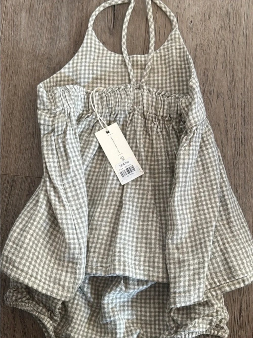 Rylee + Cru Beige Gingham Diaper Cover & Dress Set 18-24mo